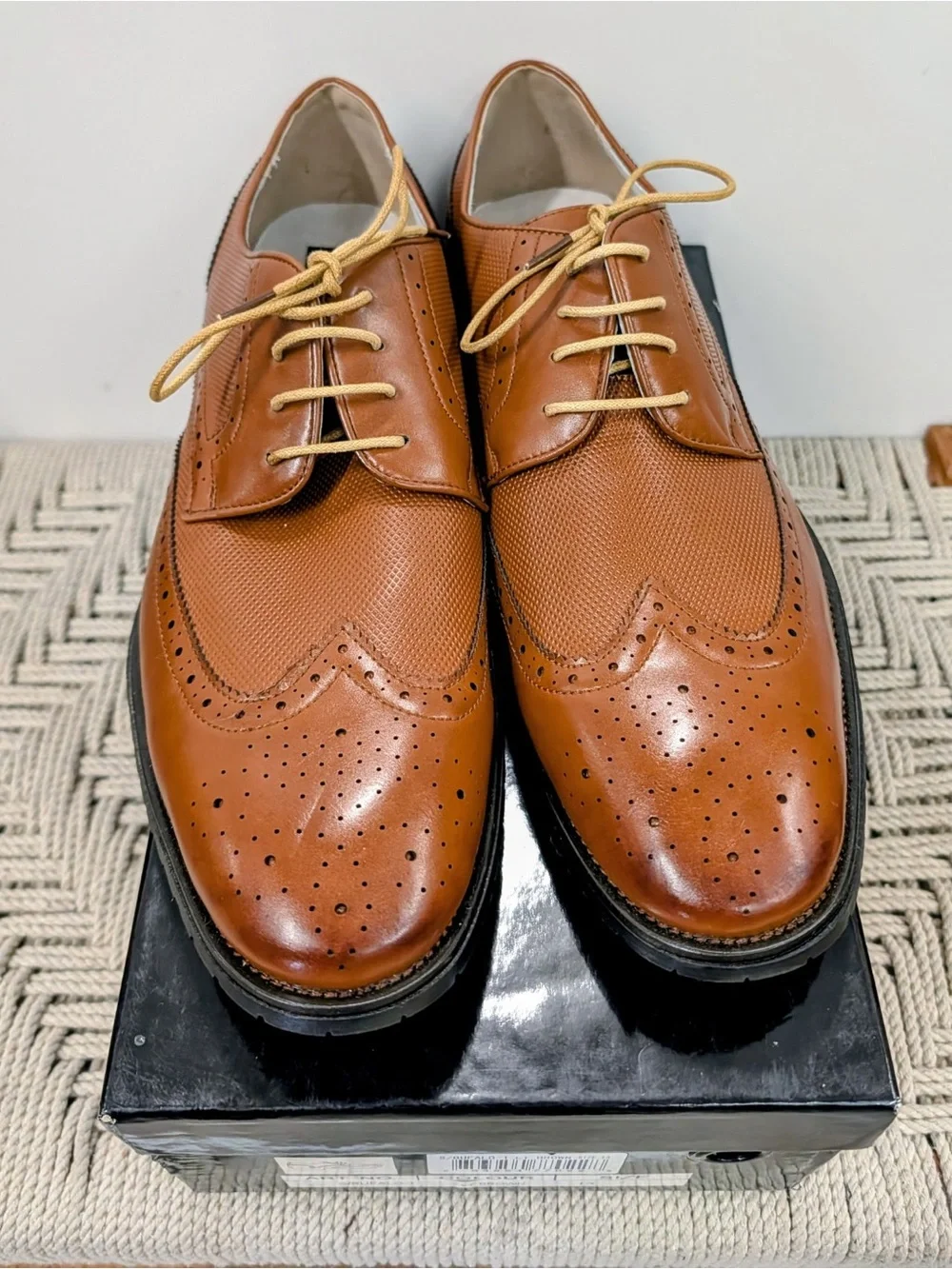 Adolfo Men’s 13 Light Brown Wingtip Brogue Derby Dress Shoes S/BUFALO-1 IOB